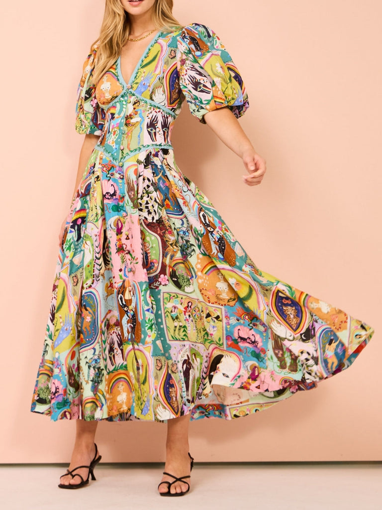 Casual Graffiti Evergreen Printing Midi Dress