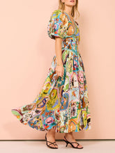 Lataa kuva Galleria-katseluun, Casual Graffiti Evergreen Printing Midi Dress