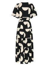 Load image into Gallery viewer, Puff Sleeve V-Neck Geometric Print Midi Dress