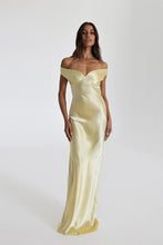 Load image into Gallery viewer, Off Shoulder Satin Maxi Dress
