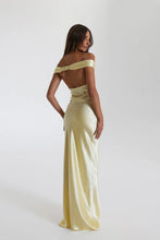 Load image into Gallery viewer, Off Shoulder Satin Maxi Dress