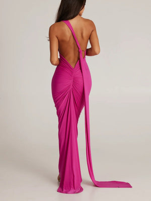 One-shoulder tie maxi dress