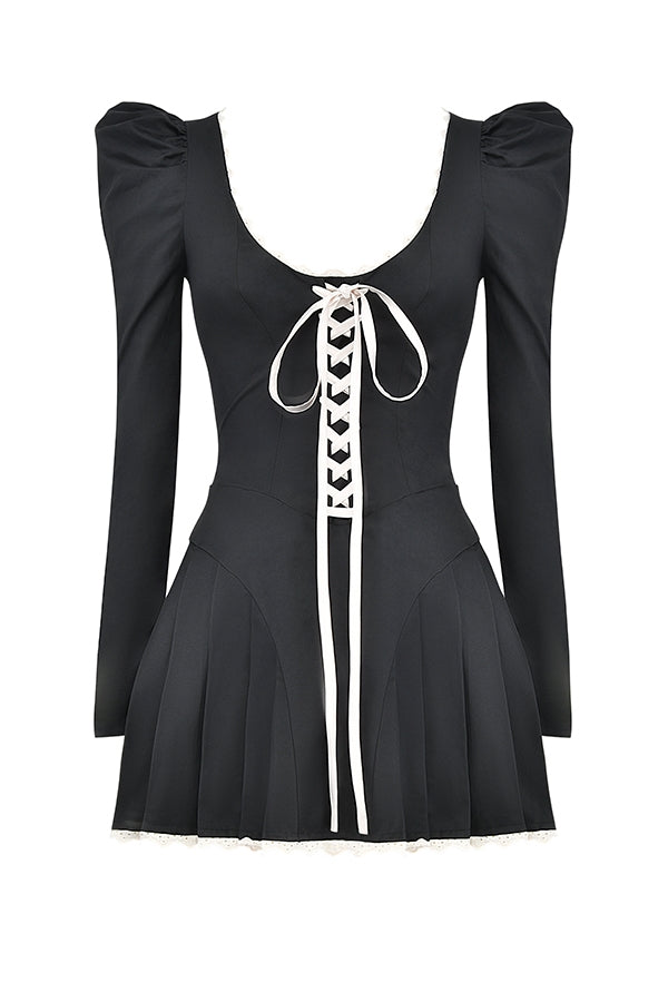 aikergoodAna?s Black and Cream Pleated Mini Dress
