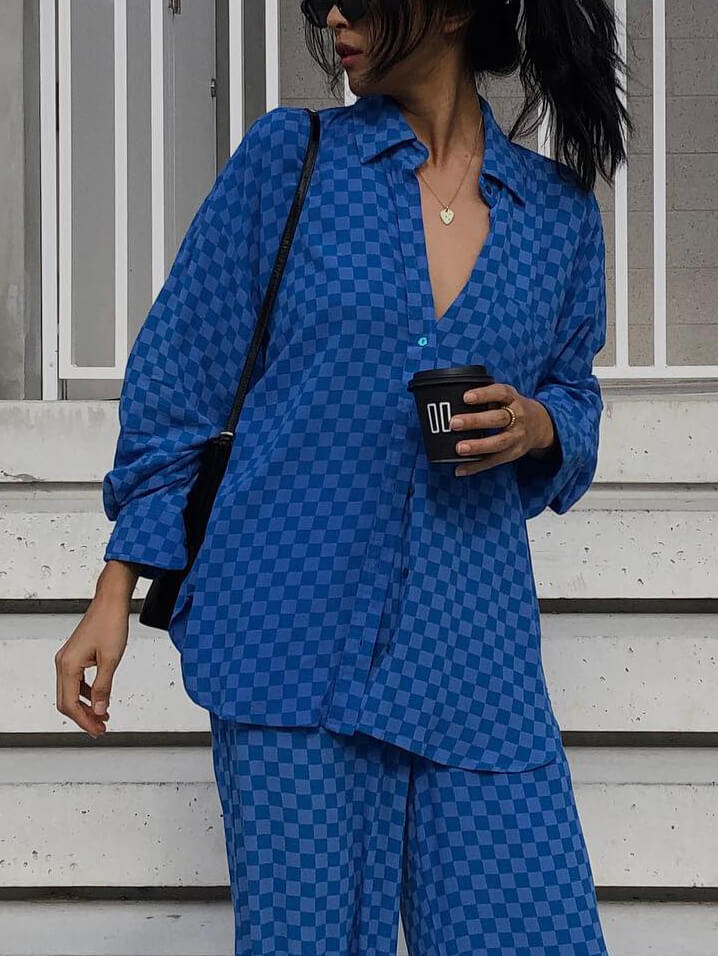 Exquisite Satin Check Loose Shirt