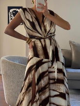 Load image into Gallery viewer, Retro Ink Stripe Print V-Neck Slit Maxi Dress