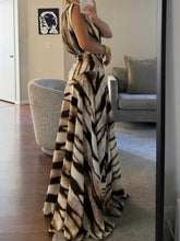 Load image into Gallery viewer, Retro Ink Stripe Print V-Neck Slit Maxi Dress