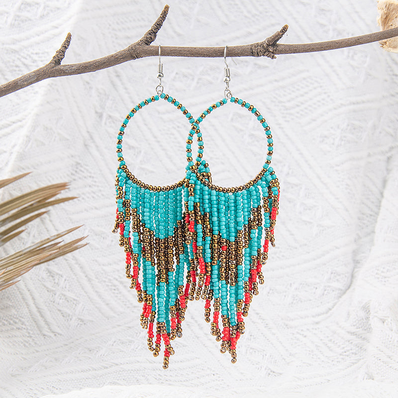 Boho Ethnic Long Tassel Beaded Earrings