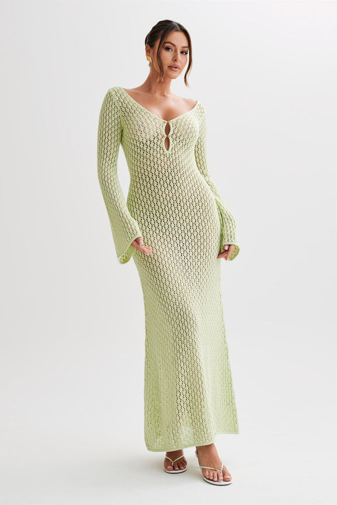 aikergood Augusta Crochet Fishtail Flare Sleeve Maxi Dress