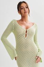 Load image into Gallery viewer, aikergood Augusta Crochet Fishtail Flare Sleeve Maxi Dress