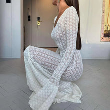 Load image into Gallery viewer, aikergoodPure Crochet Flare Sleeve Maxi Dress