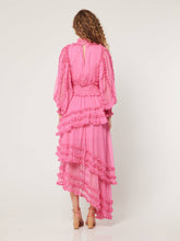 Laden Sie das Bild in den Galerie-Viewer, Stand Collar Tierred Ruffles Lantern Sleeve Midi Dress