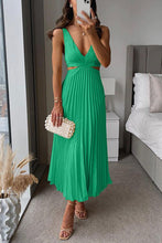 Görseli Galeri görüntüleyiciye yükleyin, V Neck Cut Out Waist Sleeveless Pleated Maxi Dress