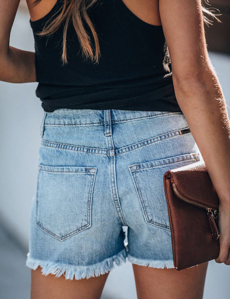 Short en jean taille haute effet vieilli Hazel