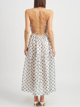 Load image into Gallery viewer, Blue Spot Tie-Strap Halter Dress