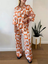 Load image into Gallery viewer, Special Satin Shell Print Wide Leg Pants-Set