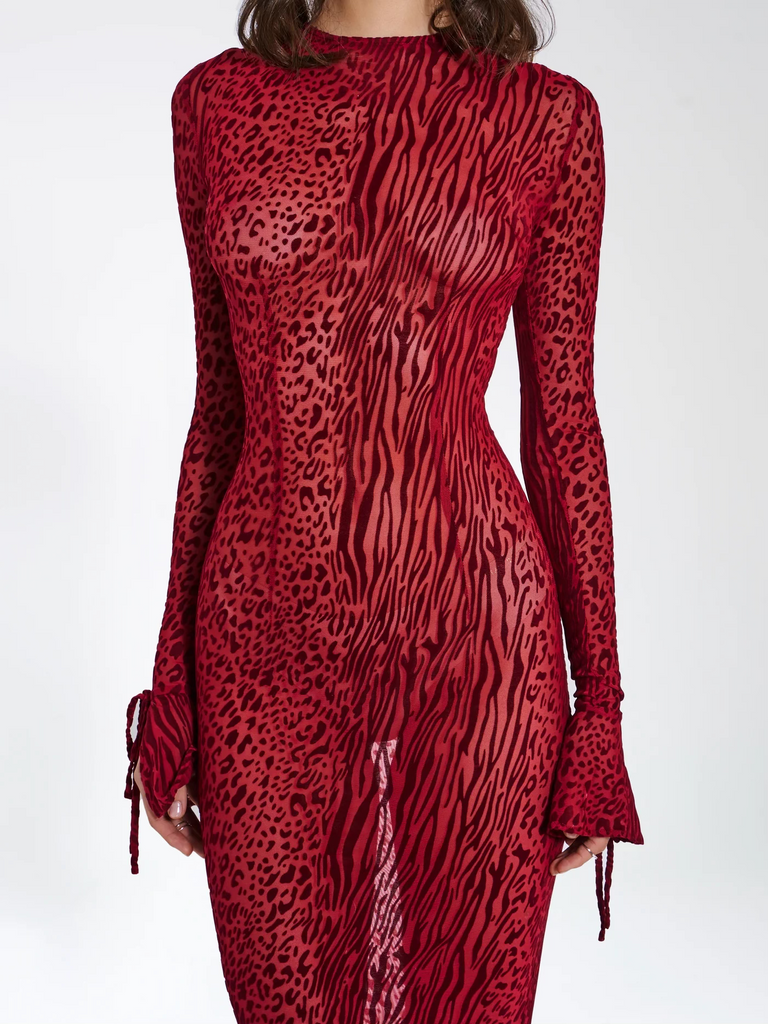 aikergoodImprim¨¦ L¨¦opard Bordeaux Bodycon Maxi Dress