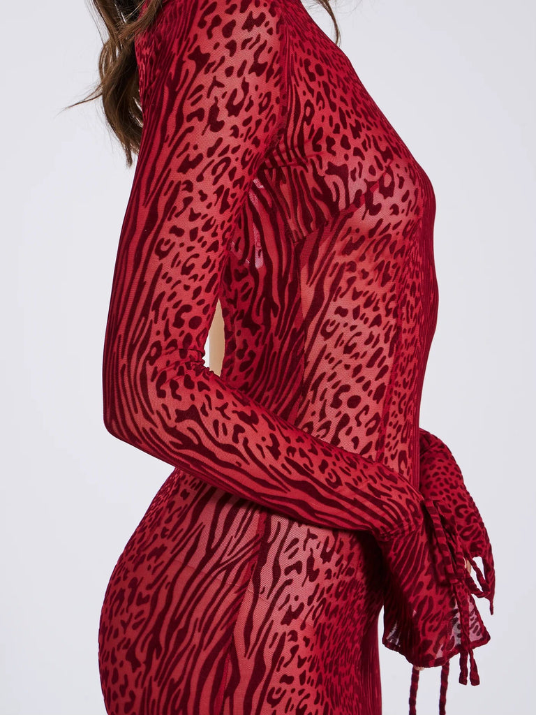 aikergoodImprim¨¦ L¨¦opard Bordeaux Bodycon Maxi Dress