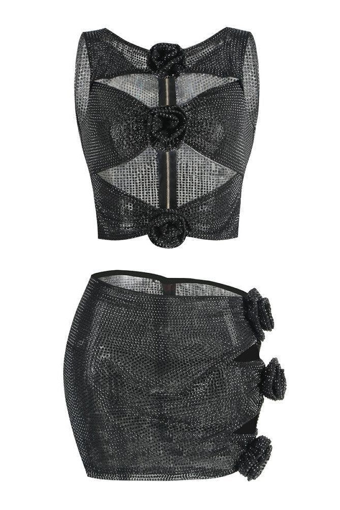 aikergood Fifi Rose Cut Out Top and Mini Skirt Two Piece Set
