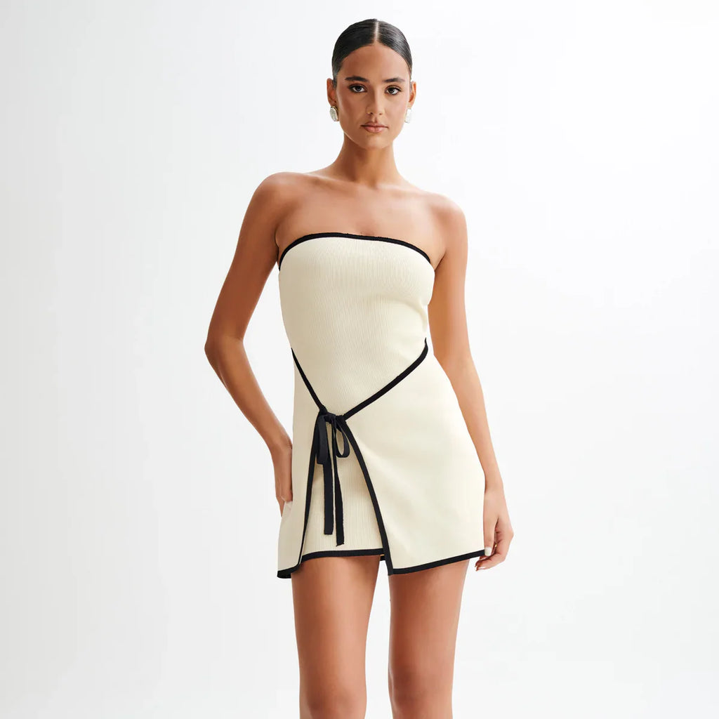 aikergood Simply Elegant Strapless Ivory Knit Mini Dress