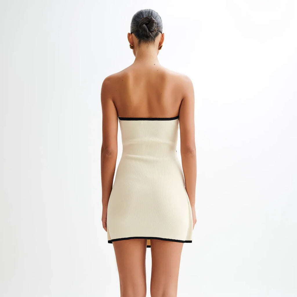 aikergood Simply Elegant Strapless Ivory Knit Mini Dress