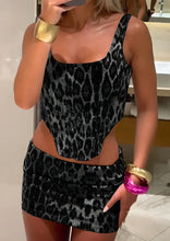 Load image into Gallery viewer, aikergood Brigitte Two Piece Leopard Mini Skirt