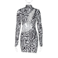 Load image into Gallery viewer, aikergoodSafari ¨¤ Imprim¨¦ Z¨¨bre High Neck Bodycon Cut Out Mini Dress