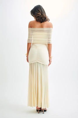 aikergood Caspian Slinky And Mesh Off Shoulder Maxi Dress