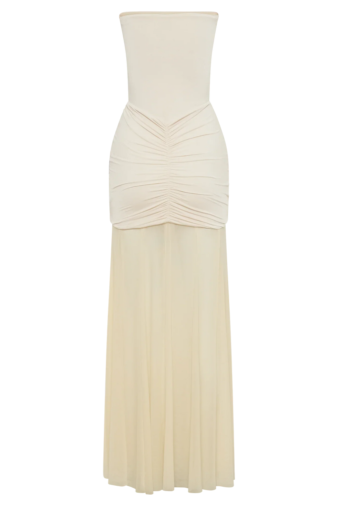 aikergood Caspian Slinky And Mesh Off Shoulder Maxi Dress