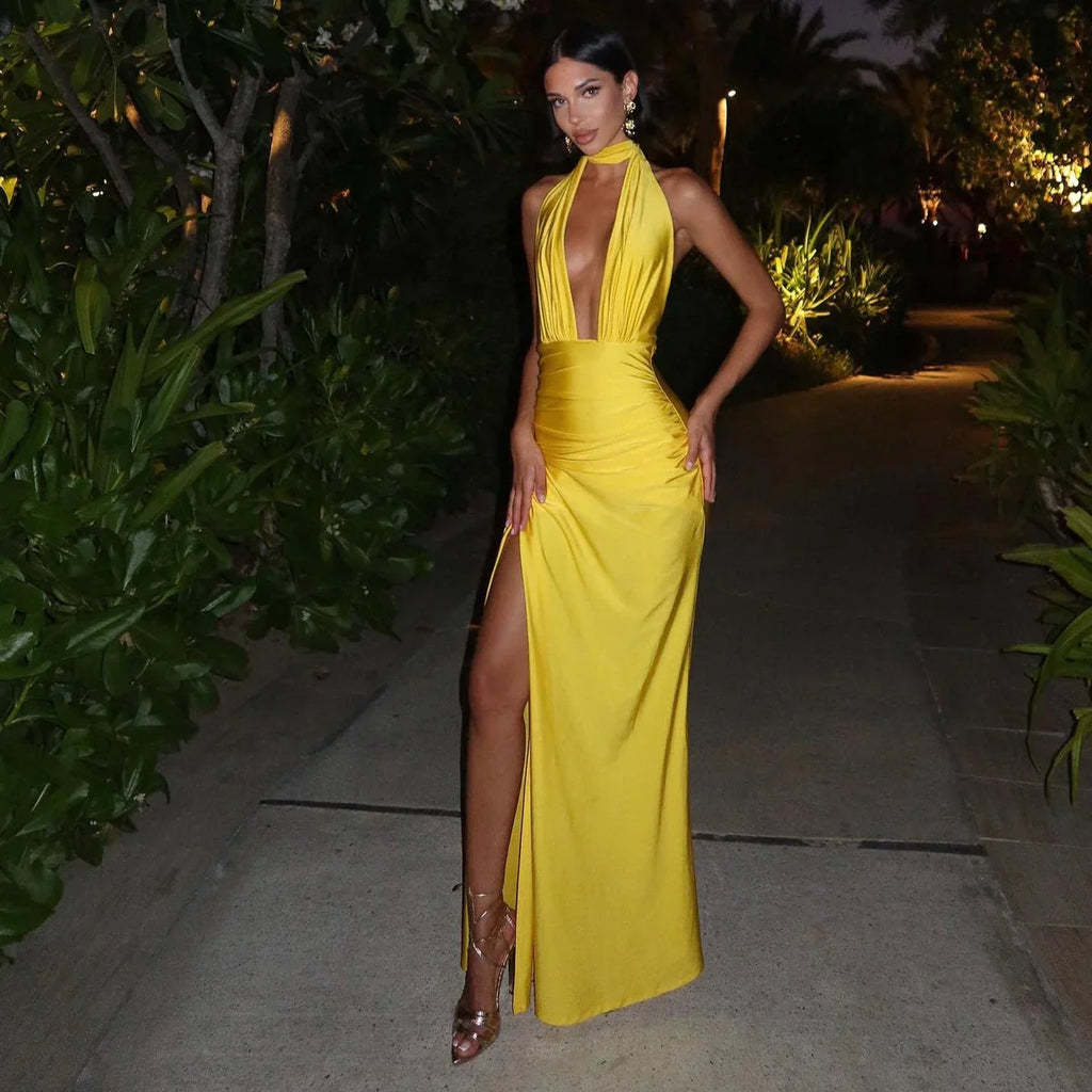 aikergood Tous Les Yeux Sont Sur Moi Backless Halter Maxi Dress