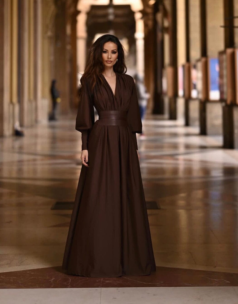 aikergood Sophie V Neck Belted Maxi Dress
