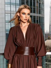 Load image into Gallery viewer, aikergood Sophie V Neck Belted Maxi Dress