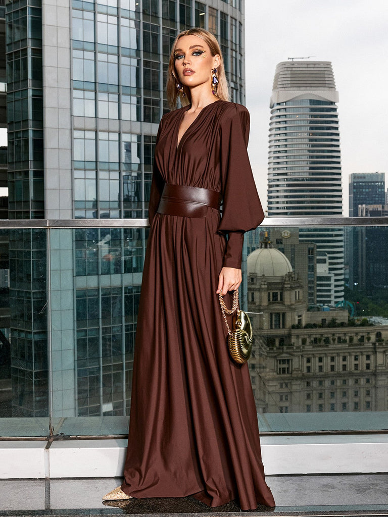 aikergood Sophie V Neck Belted Maxi Dress