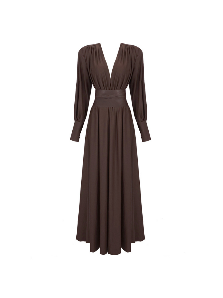 aikergood Sophie V Neck Belted Maxi Dress