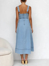 Lataa kuva Galleria-katseluun, Denim Suspender Casual Button Midi Dress