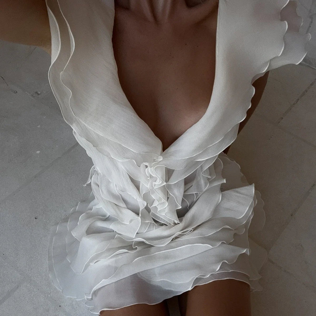 aikergood Tu Es Ravissante Ruffle Layered Backless Mini Dress