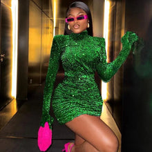 Load image into Gallery viewer, aikergood Velvet Couture Sequin gloves Mini Dress