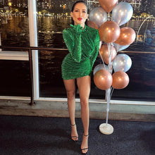 Load image into Gallery viewer, aikergood Velvet Couture Sequin gloves Mini Dress