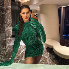 Load image into Gallery viewer, aikergood Velvet Couture Sequin gloves Mini Dress