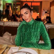 Load image into Gallery viewer, aikergood Velvet Couture Sequin gloves Mini Dress