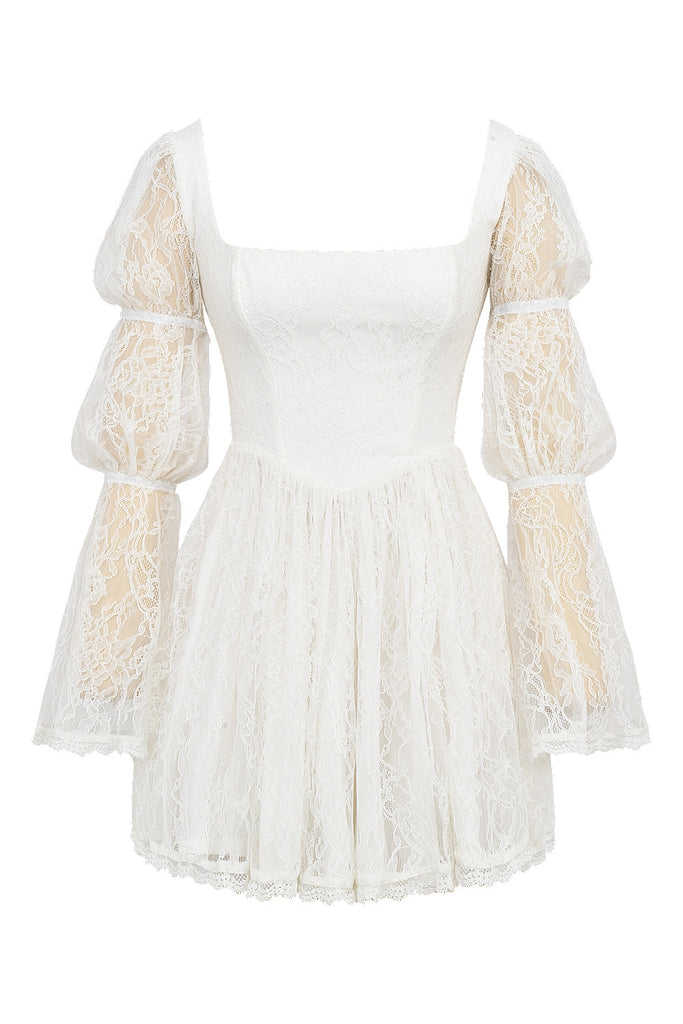 aikergoodCezanne White Lace Puff Sleeve Mini Dress