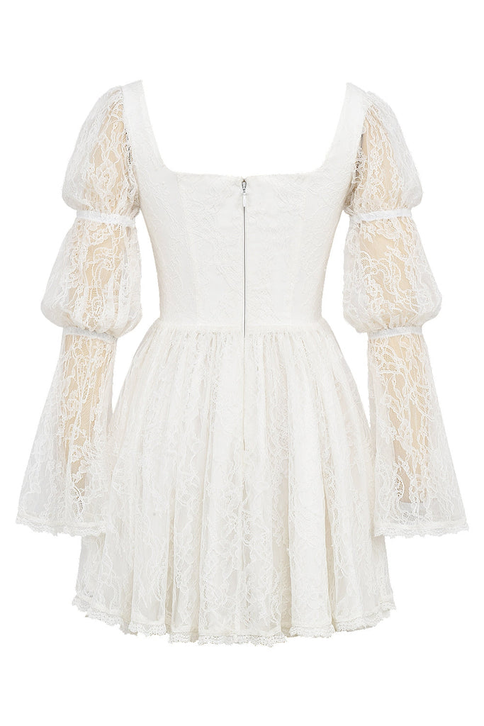 aikergoodCezanne White Lace Puff Sleeve Mini Dress
