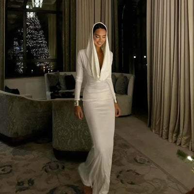 aikergood Femme Pure Long sleeve Hooded Maxi Dress