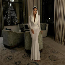 Carica l&#39;immagine nel visualizzatore di Gallery, aikergood Femme Pure Long sleeve Hooded Maxi Dress