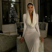 Carica l&#39;immagine nel visualizzatore di Gallery, aikergood Femme Pure Long sleeve Hooded Maxi Dress