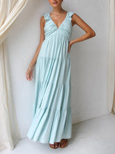 Carica l&#39;immagine nel visualizzatore di Gallery, Ruffled Flying Sleeves Smocked Back Tiered Vacation Maxi Dress