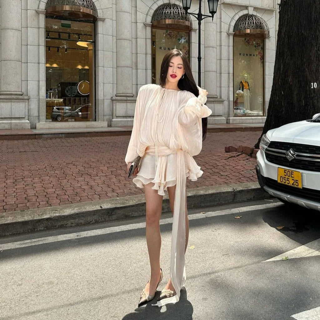 aikergood Valentina Pleated Ruffled Mini Dress