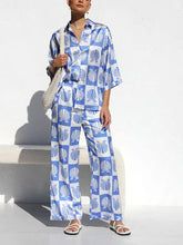 Load image into Gallery viewer, Special Satin Shell Print Wide Leg Pants-Set