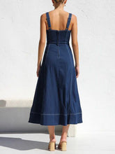 Lataa kuva Galleria-katseluun, Denim Suspender Casual Button Midi Dress