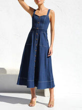 Lataa kuva Galleria-katseluun, Denim Suspender Casual Button Midi Dress