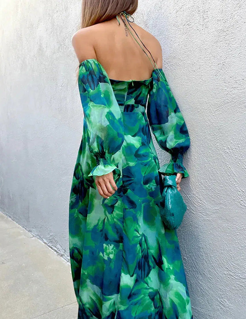 Robe longue à découpes Calista Green Bloom